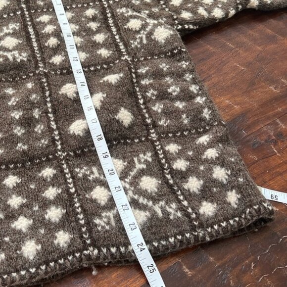 LIZ CLAIBORNE 90s Hand-Knitted Shetland Wool Nordic Sweater Brown Cream L - Picture 9 of 9